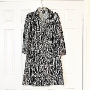 Connie Roberson Black & White Long Sleeve Patterned 100% Cotton Dress